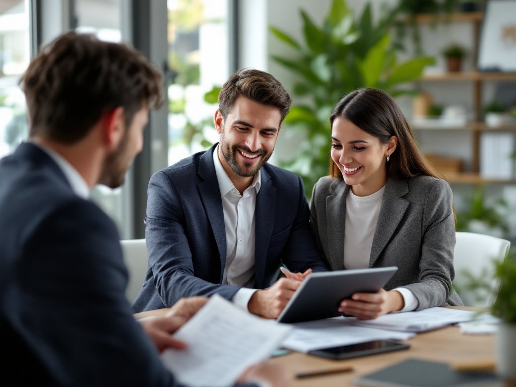 Loan officer reviewing financing options with a client at a desk